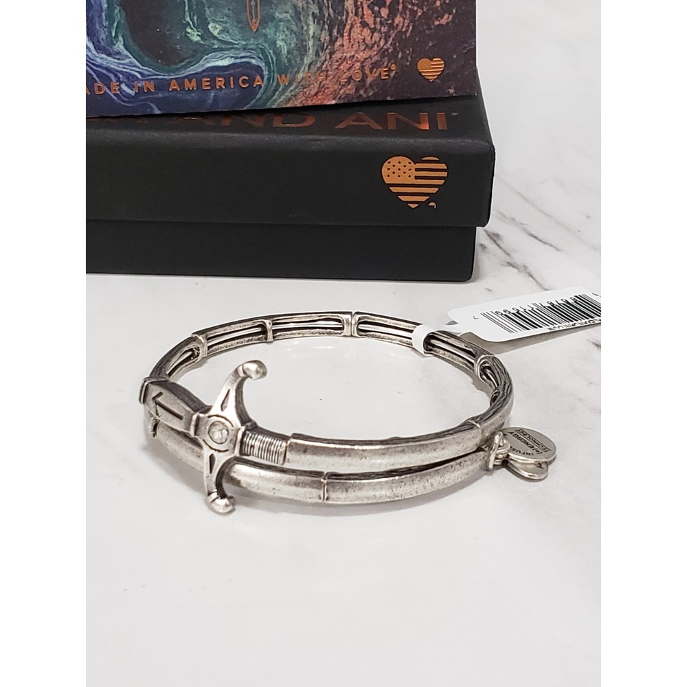 NEW Alex And Ani Vintage Sixty-six Sword Dagger Silver Tone Coiled Wrap Bracelet